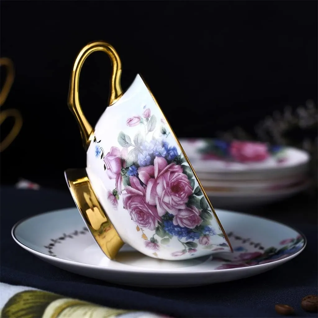 Flowered Decal Porcelain Coffee Set Cup Grace Tea Ware for Wedding Gift Teaware Bone China Weddin