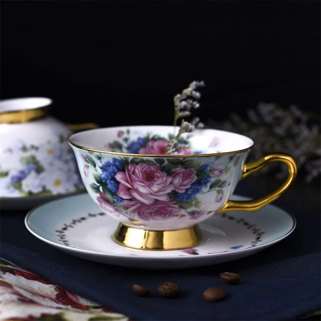 Flowered Decal Porcelain Coffee Set Cup Grace Tea Ware for Wedding Gift Teaware Bone China Weddin