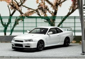 FloZ for MOTORHELIX for Nissan for Skyline for GT-R for R34 V for Spec II Limited Edition White Pearl 1:64 Car Pre-Built Model