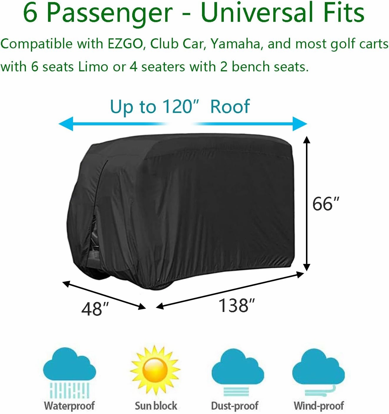 FLYMEI Golf Cart Cover Waterproof, 420D Fabric Universal Fits for Most Brand 2/2 2/4/4 2 Passengers Yamaha, Honda, Club Car, EZGO Golf Cart