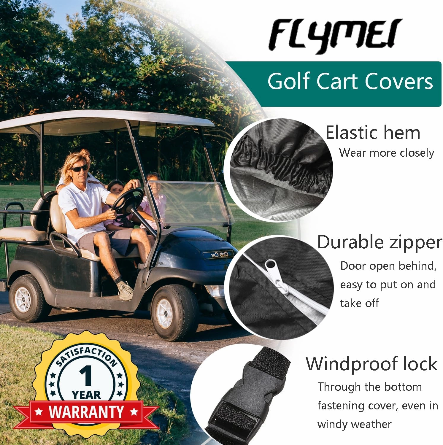 FLYMEI Golf Cart Cover Waterproof, 420D Fabric Universal Fits for Most Brand 2/2 2/4/4 2 Passengers Yamaha, Honda, Club Car, EZGO Golf Cart