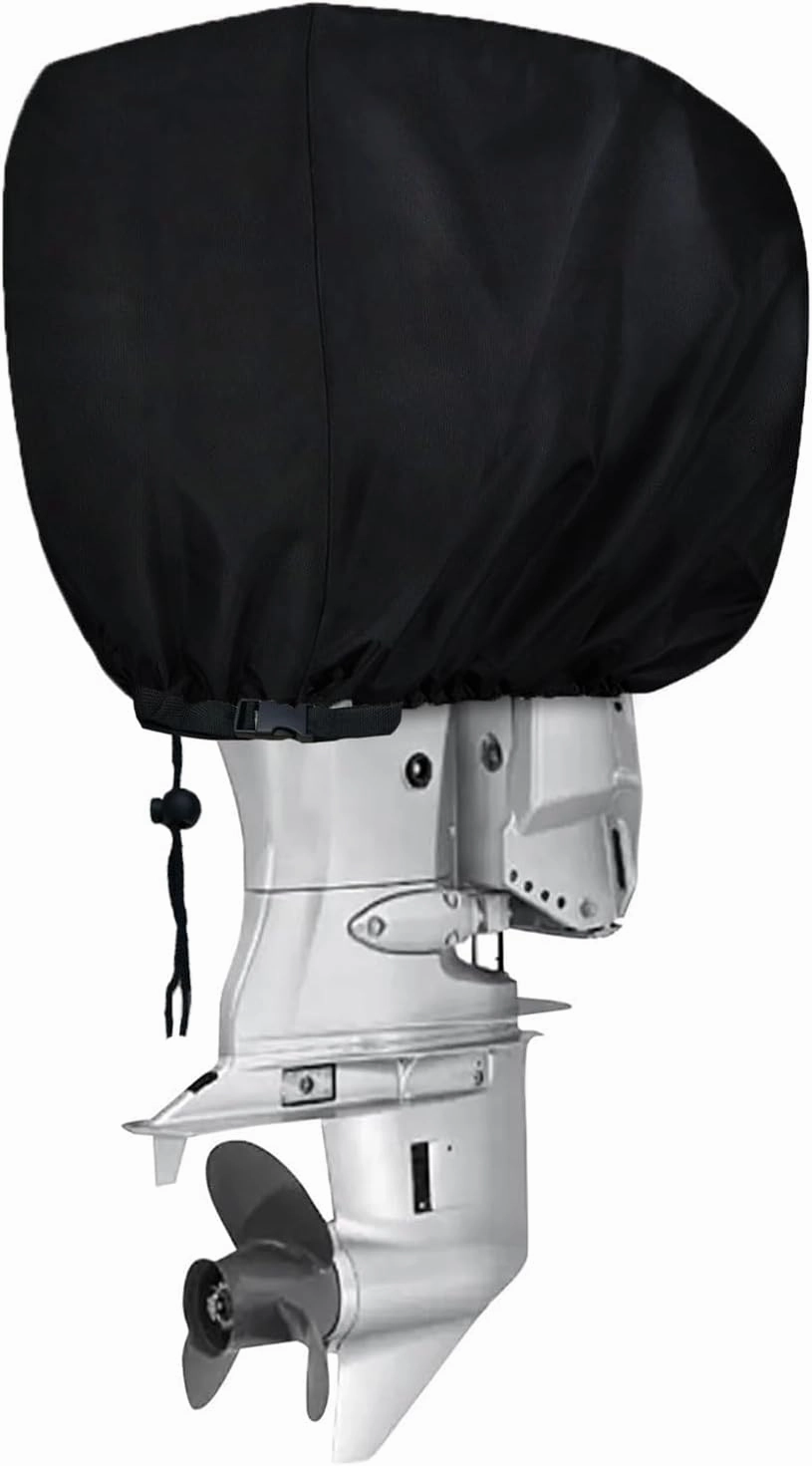 FLYMEI Outboard Motor Cover, 600D Boat Engine Hood Covers Waterproof & Heavy Duty - Fit for Motor 115-225 HP, Black