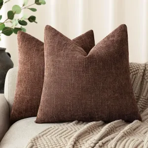 Foindtower Pack of 2 Soft Textured Chenille Throw Decorative Pillow Covers Square Accent Solid Cushion Cover Cozy Neutral Farmhouse Pillow Case for Couch Sofa Bedroom Living Room 20x20 Inch,Red Brown