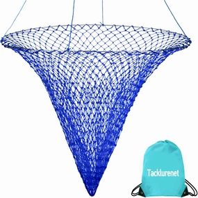 Foldable Drop and Pier Fishing Net, Portable Bridge Net,Crab Bait Shrimp Net with Bucket Soft Steel Hoop and 32FT Rope Storage Bag