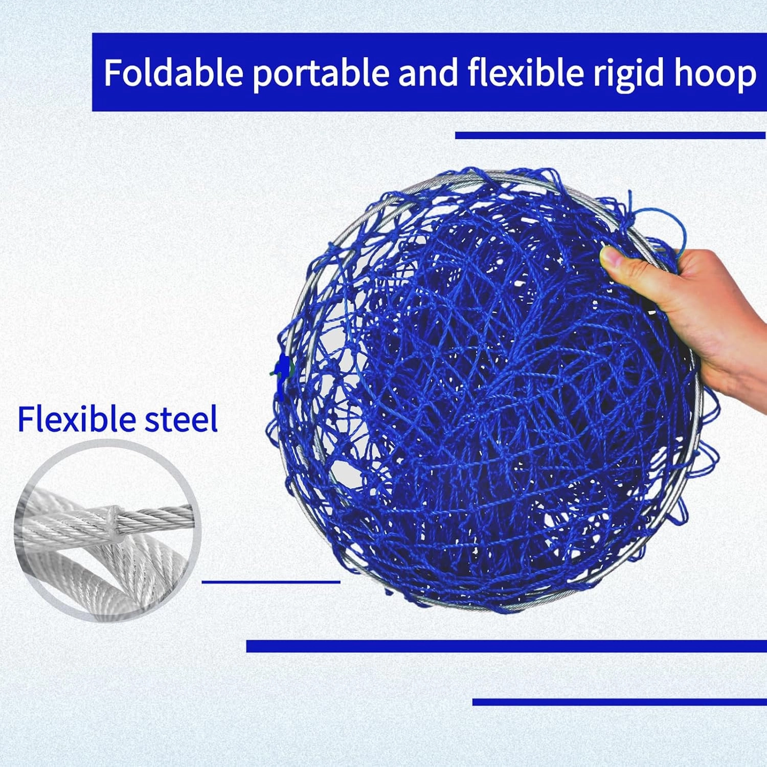 Foldable Drop and Pier Fishing Net, Portable Bridge Net,Crab Bait Shrimp Net with Bucket Soft Steel Hoop and 32FT Rope Storage Bag