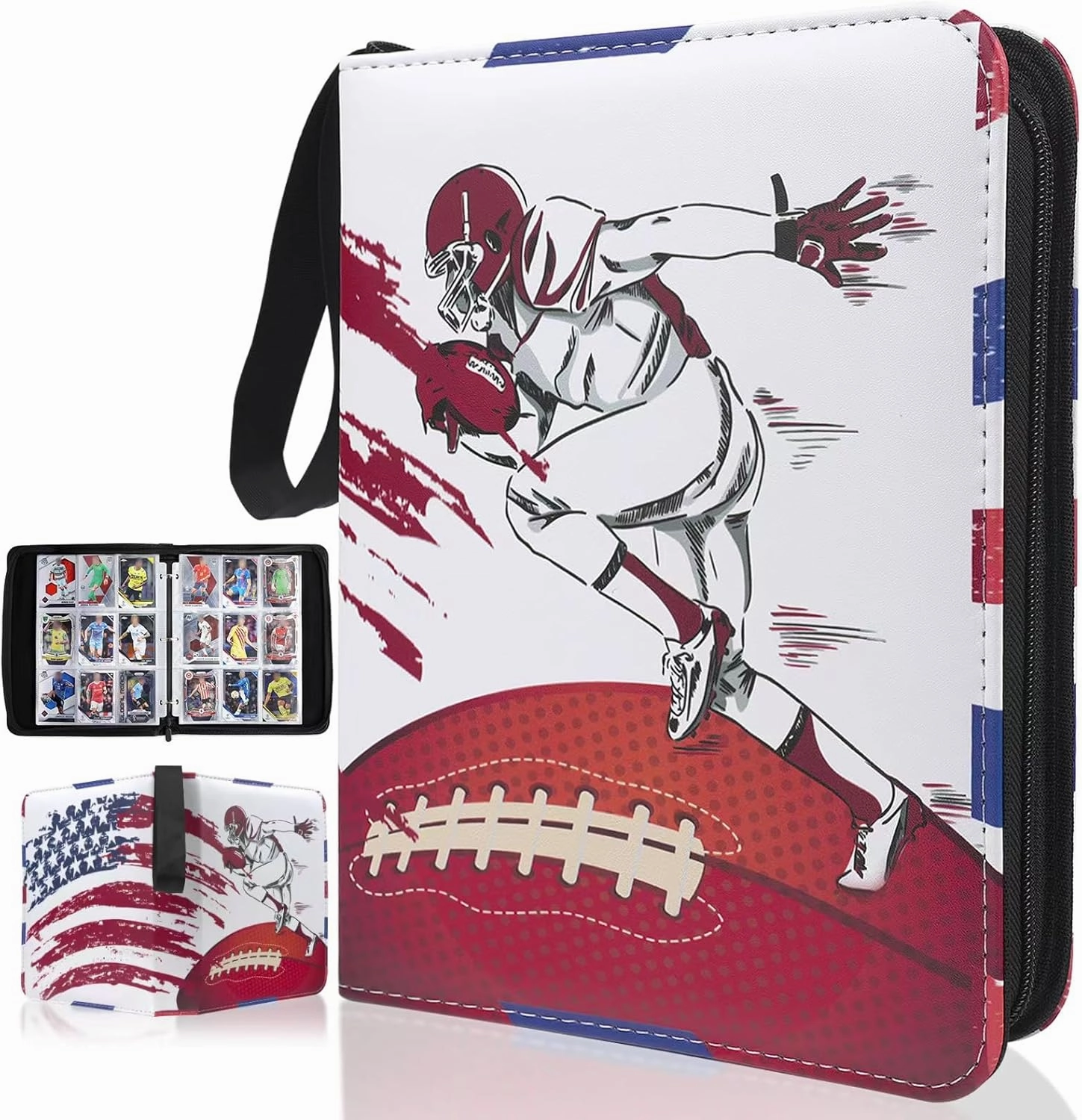 Football Card Binder 900 Pockets, 9-Pocket Album for Sports Trading Cards, Portable Collectible Binder with 50 Removable Sleeves