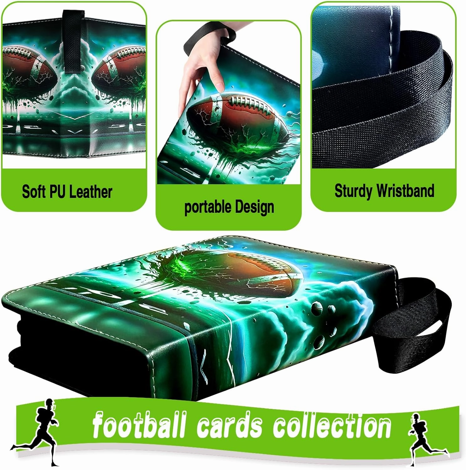 Football Card Binder, Trading Card Binder 4 Pocket with 50 Removable Sleeves Fits 400 Sport Cards, 3 Ring Card Holder Binder with Zipper, Collector Storage Album