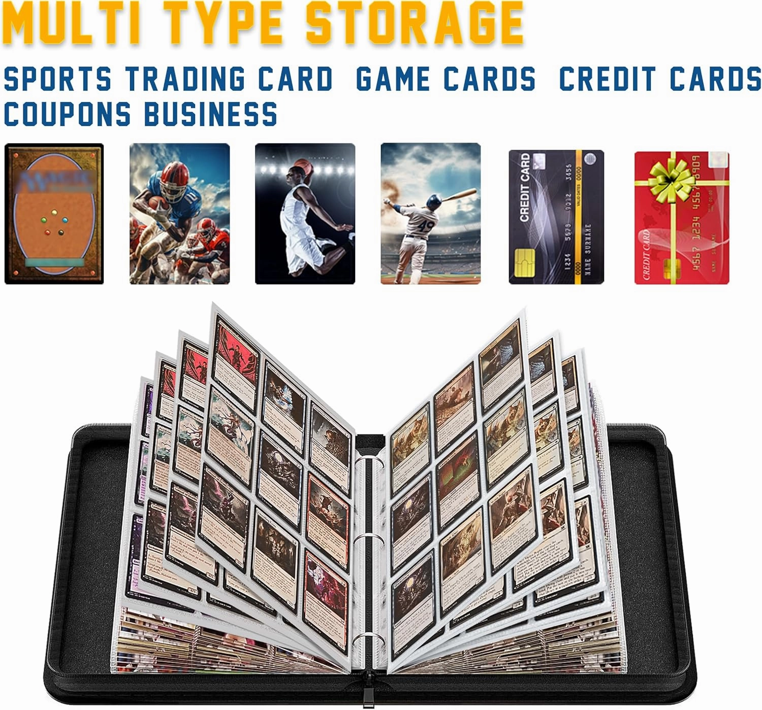 Football Cards Binder, 900 Pockets, 50 Removable Sleeves, Sports Trading Card Holder, Standard Size, Universal Compatibility, Football Themed