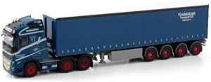 for WSI for Volvo FH5 for Globetrotter 6X2 Twin Steer CURTAINSIDE Trailer - 4 AXLE for VINDELSBAEK 1/50 Truck Pre-Built Model