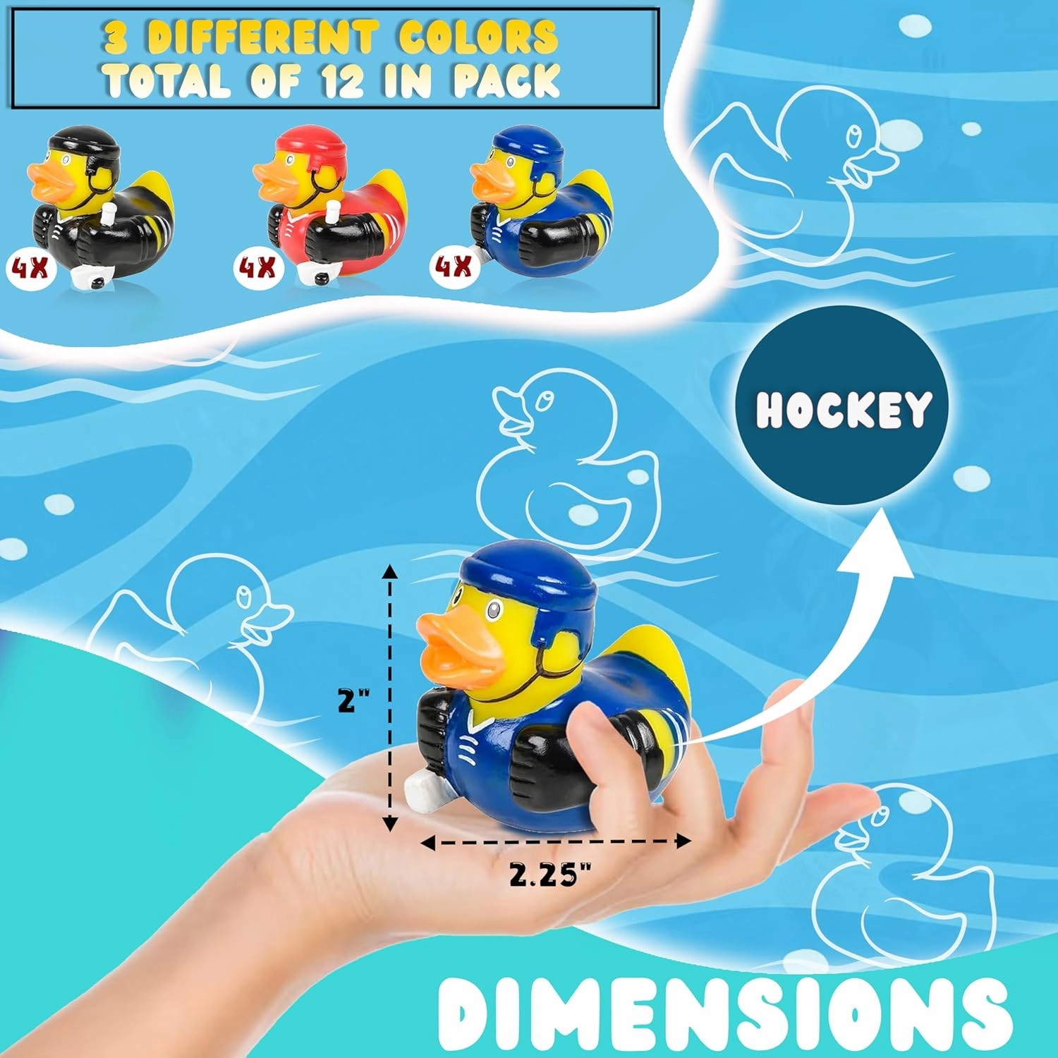Forest & Twelfth Sports-Themed Rubber Duckies - Multicolor Mini Rubber Ducks, 2" Hockey, Baseball, Football, Basketball, and Soccer - Durable Bath Toys for Kids and Toddlers (Pack of 12)