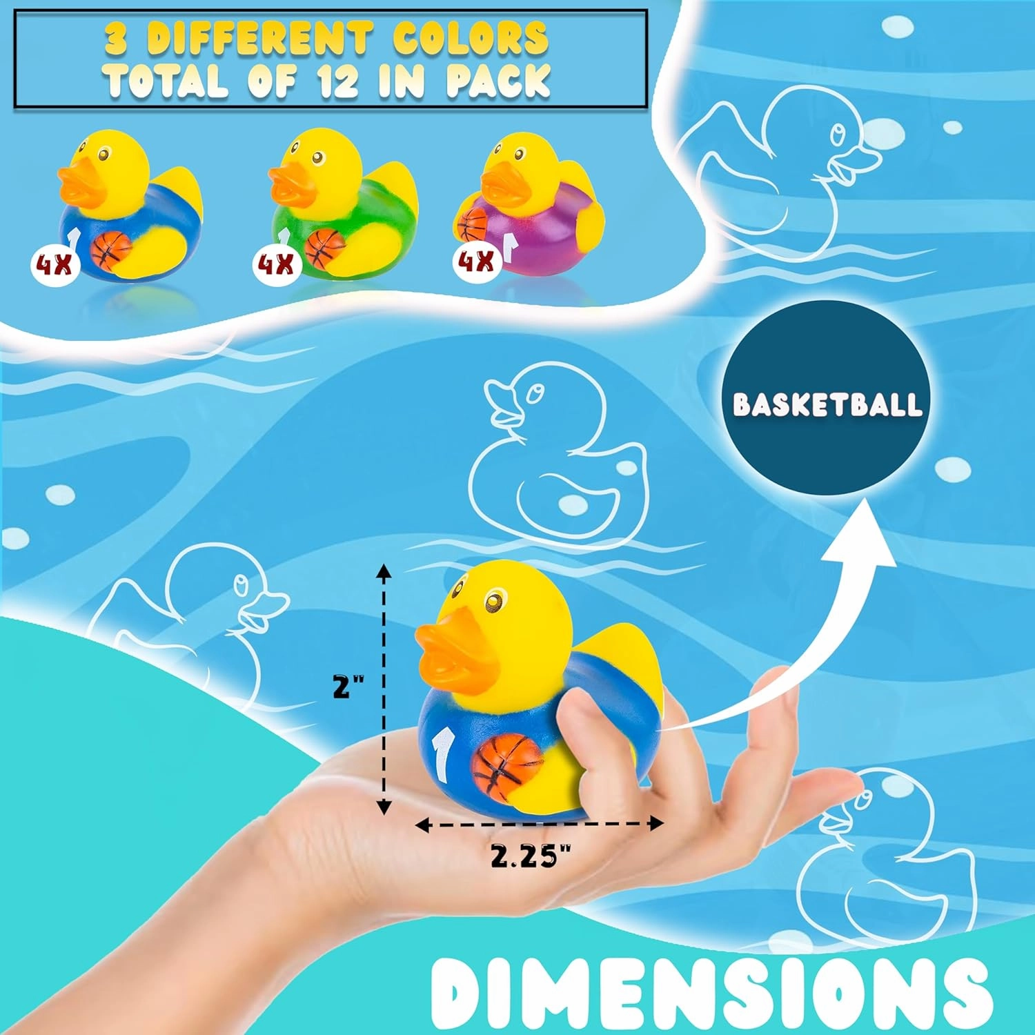Forest & Twelfth Sports-Themed Rubber Duckies - Multicolored, Small, Durable Mini Ducks for Kids & Toddlers (Hockey, Baseball, Football, Basketball, Soccer - Pack of 12)