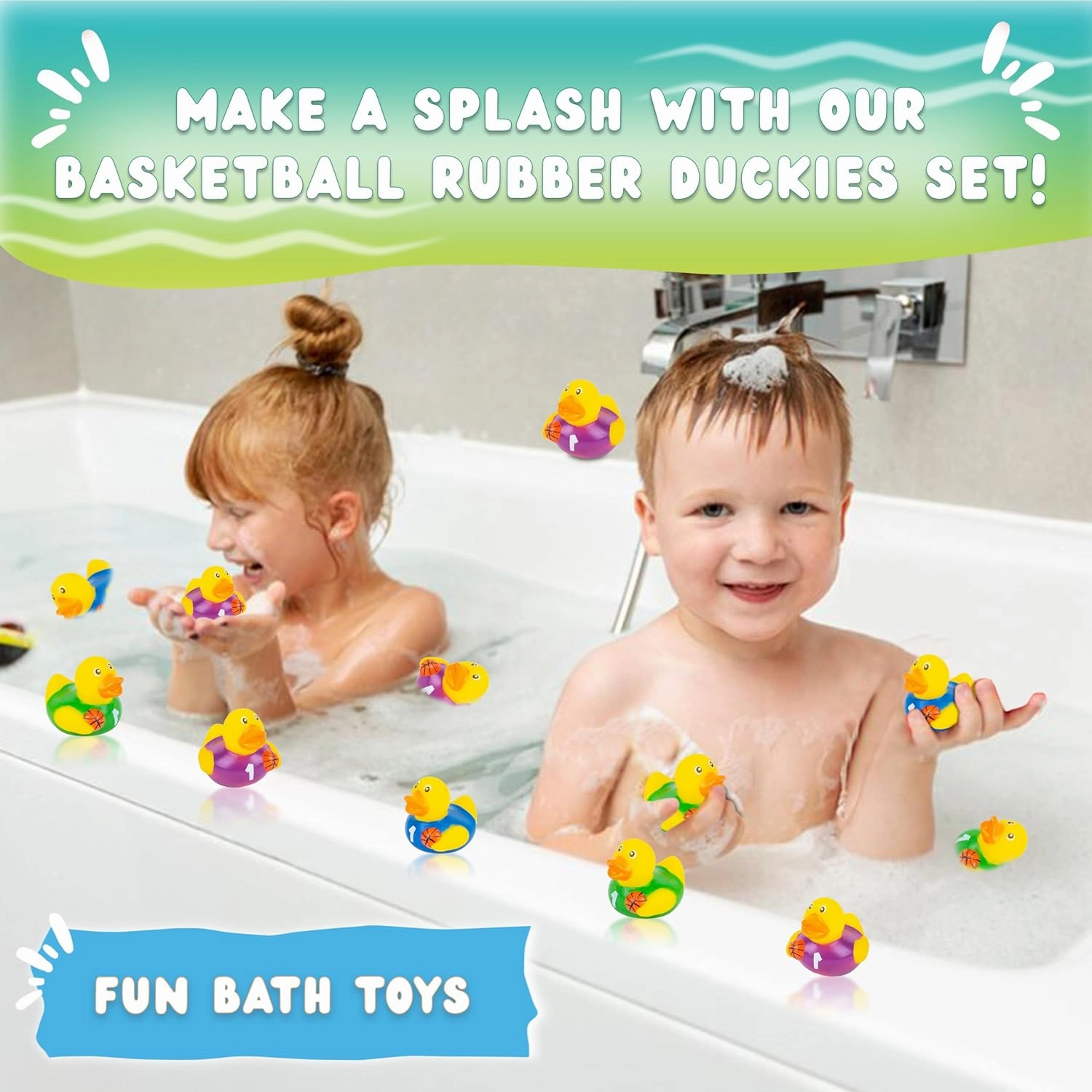 Forest & Twelfth Sports-Themed Rubber Duckies - Multicolored, Small, Durable Mini Ducks for Kids & Toddlers (Hockey, Baseball, Football, Basketball, Soccer - Pack of 12)