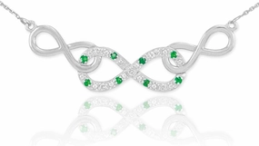 Forever Dainty 14k White Gold Emerald and Diamond Triple Infinity Pendant Necklace