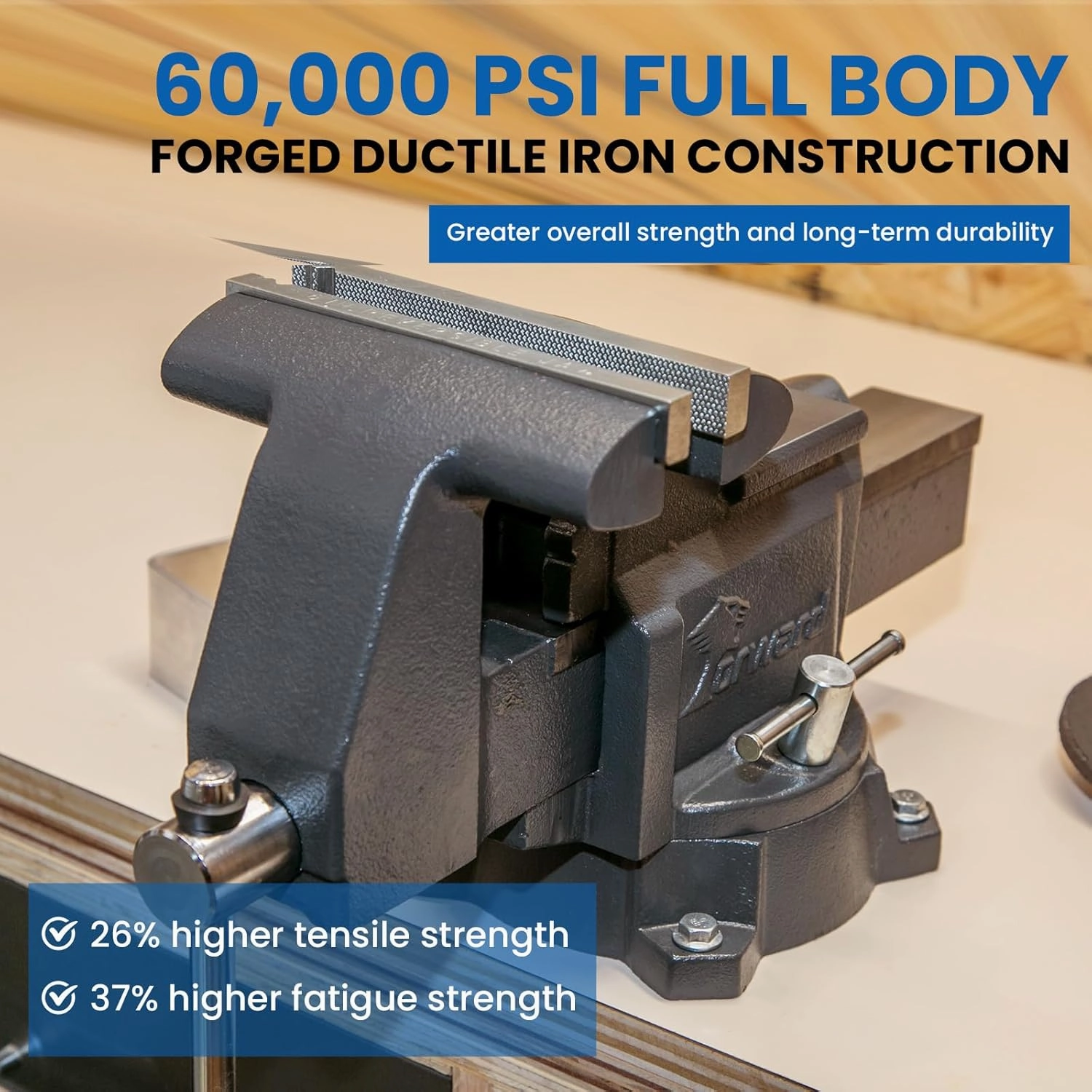Forward CR60A 6.5 Inch Bench Vise Heavy Duty Vice with Anvil and 210 Degrees Swivel Base (6 1/2")