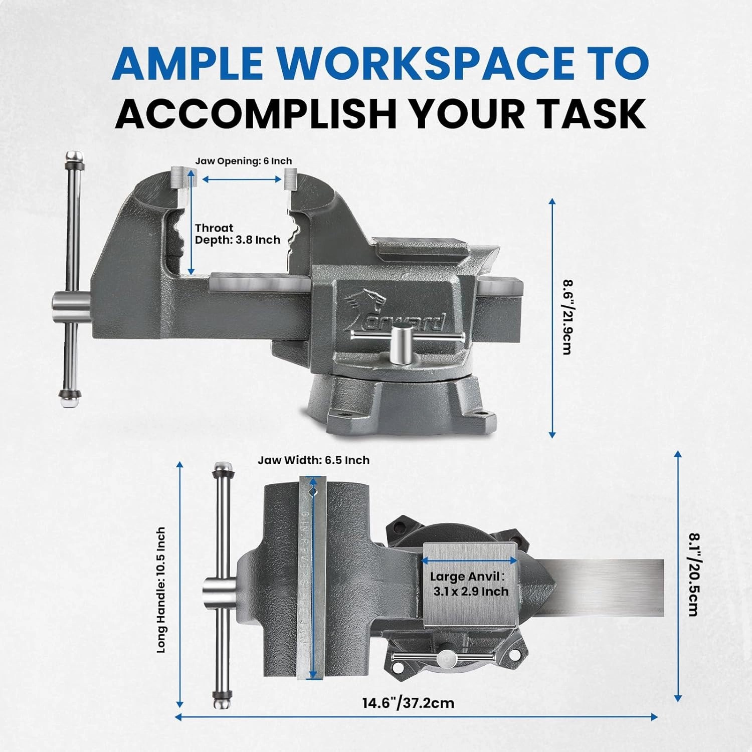 Forward CR60A 6.5 Inch Bench Vise Heavy Duty Vice with Anvil and 210 Degrees Swivel Base (6 1/2")