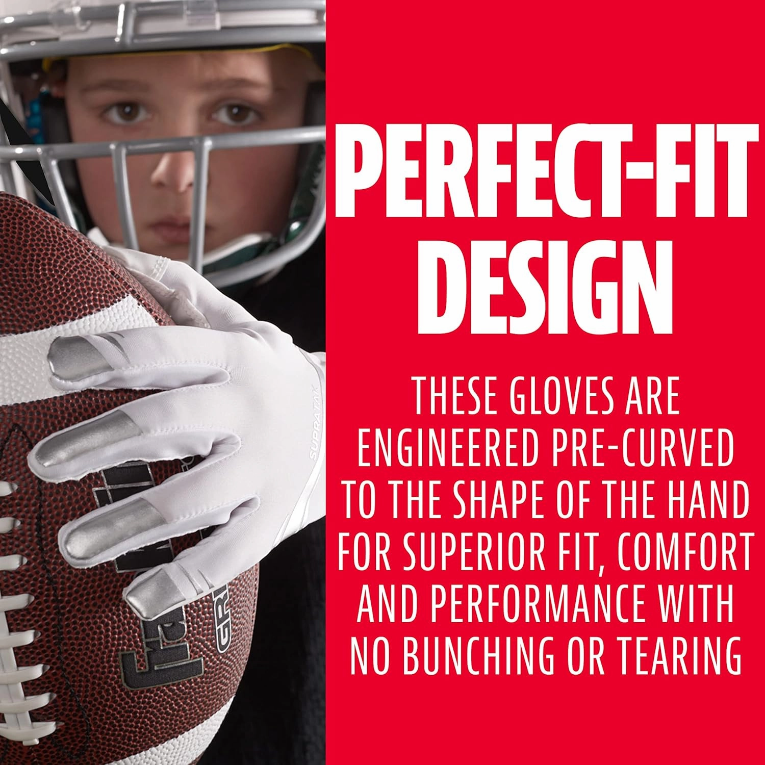 Franklin Sports Supratak Football Receiver Gloves - White/Chrome - Adult Small