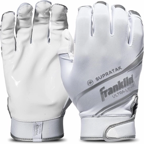 Franklin Sports Supratak Football Receiver Gloves - White/Chrome - Adult Small