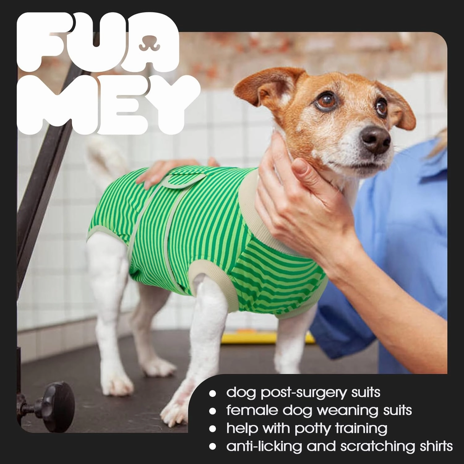 FUAMEY Dog Recovery Suit Male,Dogs Surgery Neuter Suits Puppy Spay Shirts for Female Protect Dog's Skin Anti Licking Abdominal Wounds Doggie Onesie Pet Bodysuit Alternative to Cone Green Stripes M