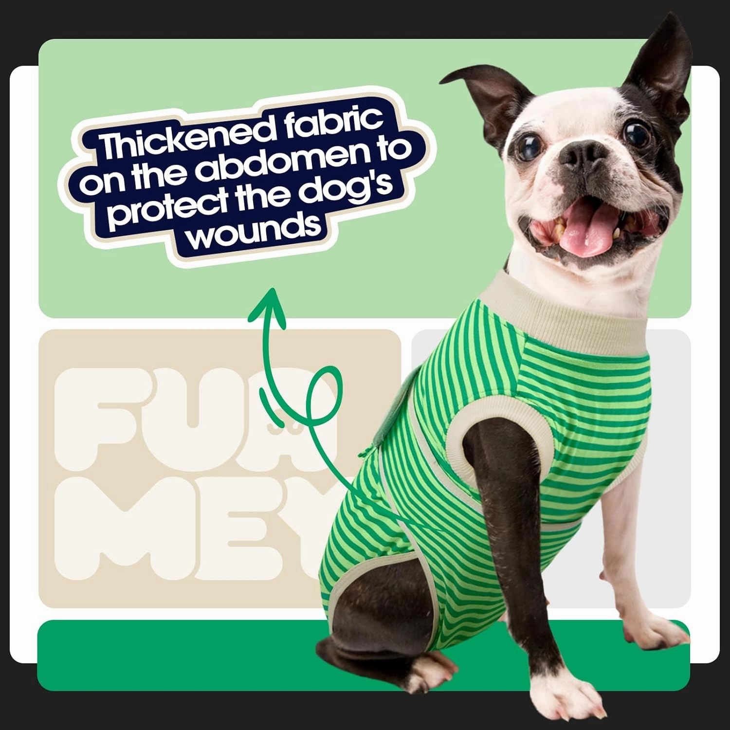 FUAMEY Dog Recovery Suit Male,Dogs Surgery Neuter Suits Puppy Spay Shirts for Female Protect Dog's Skin Anti Licking Abdominal Wounds Doggie Onesie Pet Bodysuit Alternative to Cone Green Stripes M