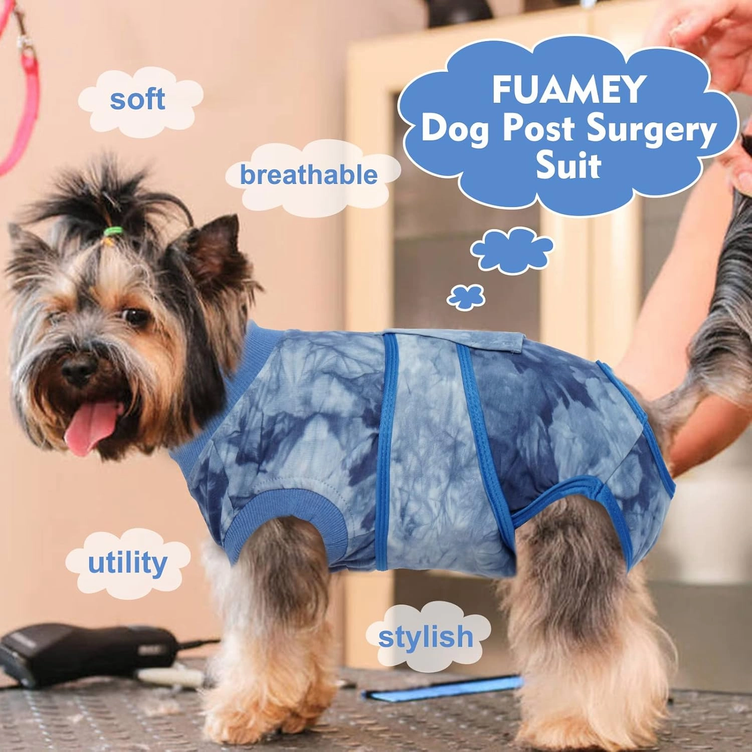 FUAMEY Recovery Suit for Dogs After Surgery,Soft Breathable Dog Bodysuit E-Collar & Cone Alternative Surgical Suit,Male Female Dog Neuter Spay Suits Anti Licking Wounds Onesie Blue Tie Dye M