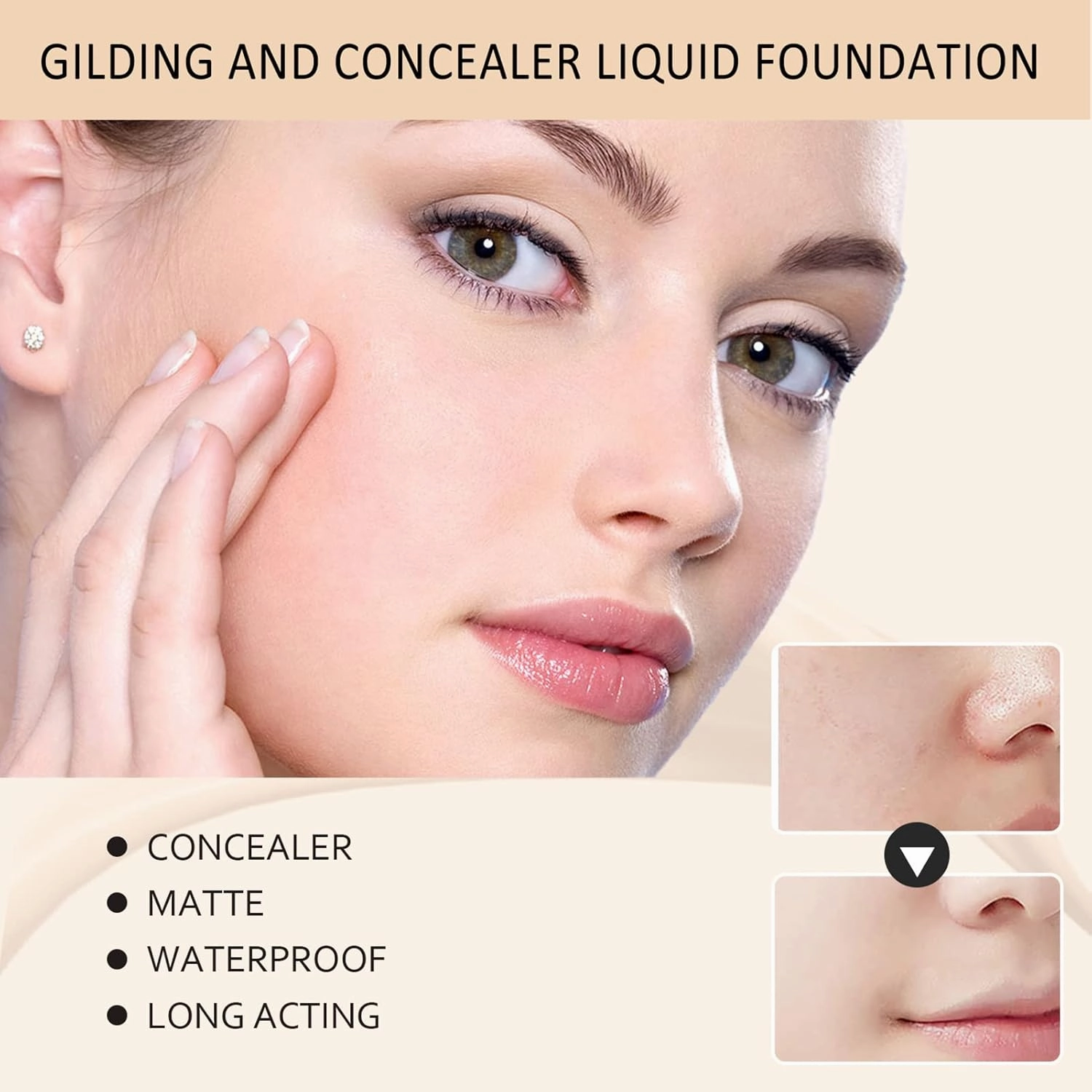Full Coverage Liquid Foundation, Natural-2PCS, Cream, Unisex