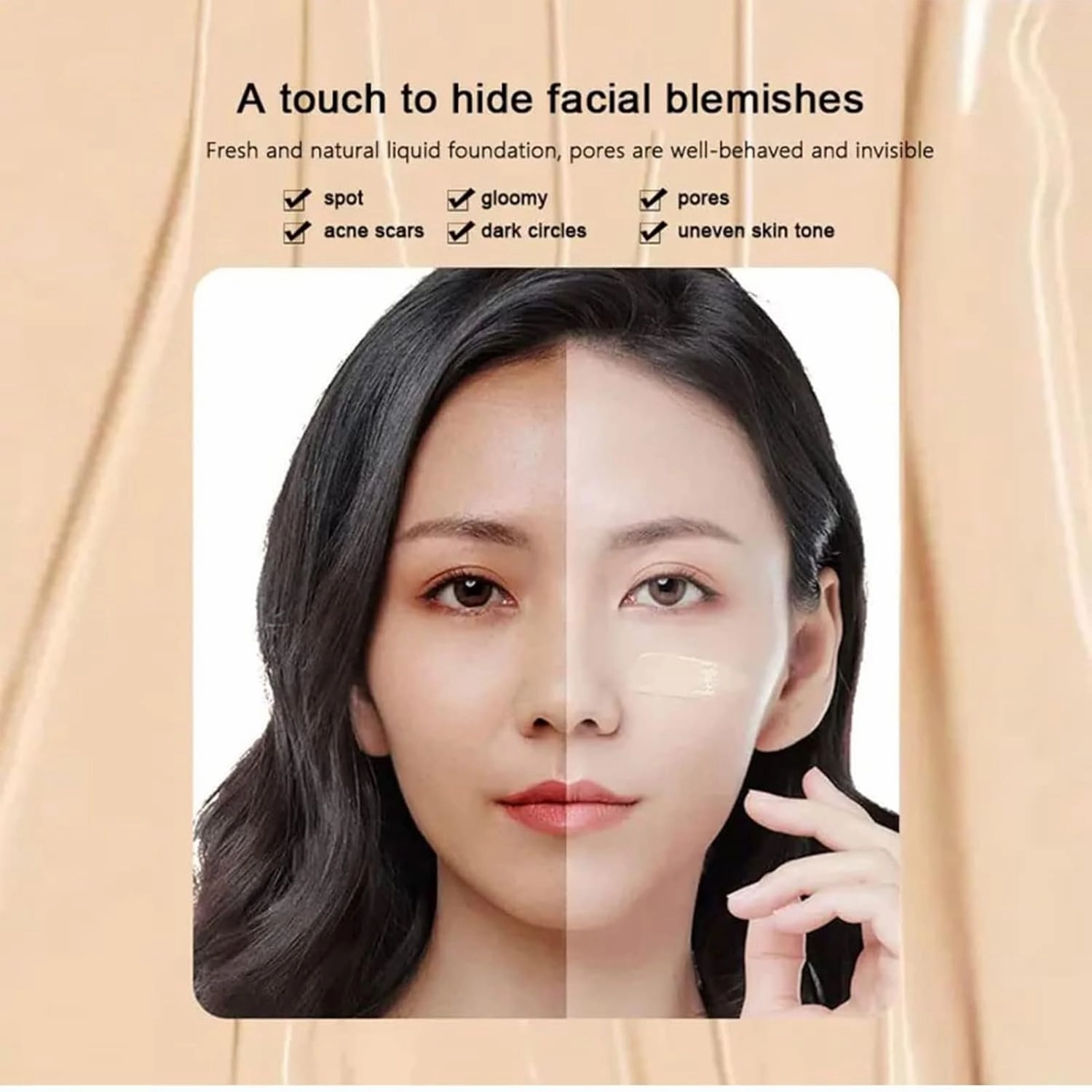 Full Coverage Liquid Foundation, Natural-2PCS, Cream, Unisex