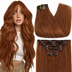 Full Shine Copper Clip in Hair Extensions Invisible Clip in Extensions for Women Light Copper Hair Extensions Triple Weft 20 Inch 7 Pcs 120 G
