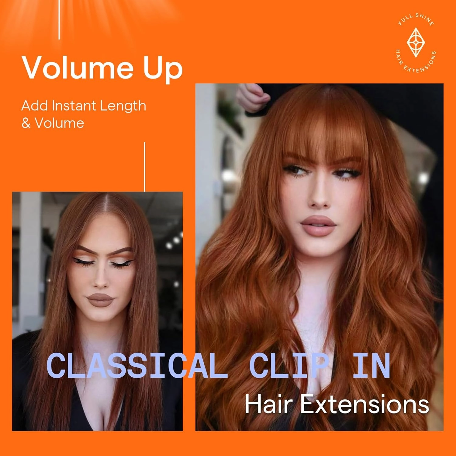 Full Shine Copper Clip in Hair Extensions Invisible Clip in Extensions for Women Light Copper Hair Extensions Triple Weft 20 Inch 7 Pcs 120 G