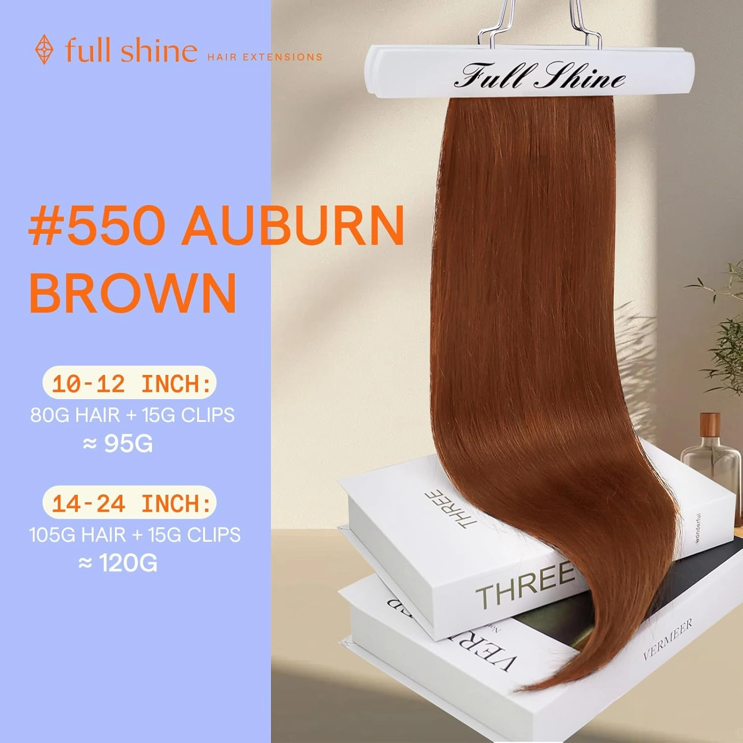 Full Shine Copper Clip in Hair Extensions Invisible Clip in Extensions for Women Light Copper Hair Extensions Triple Weft 20 Inch 7 Pcs 120 G