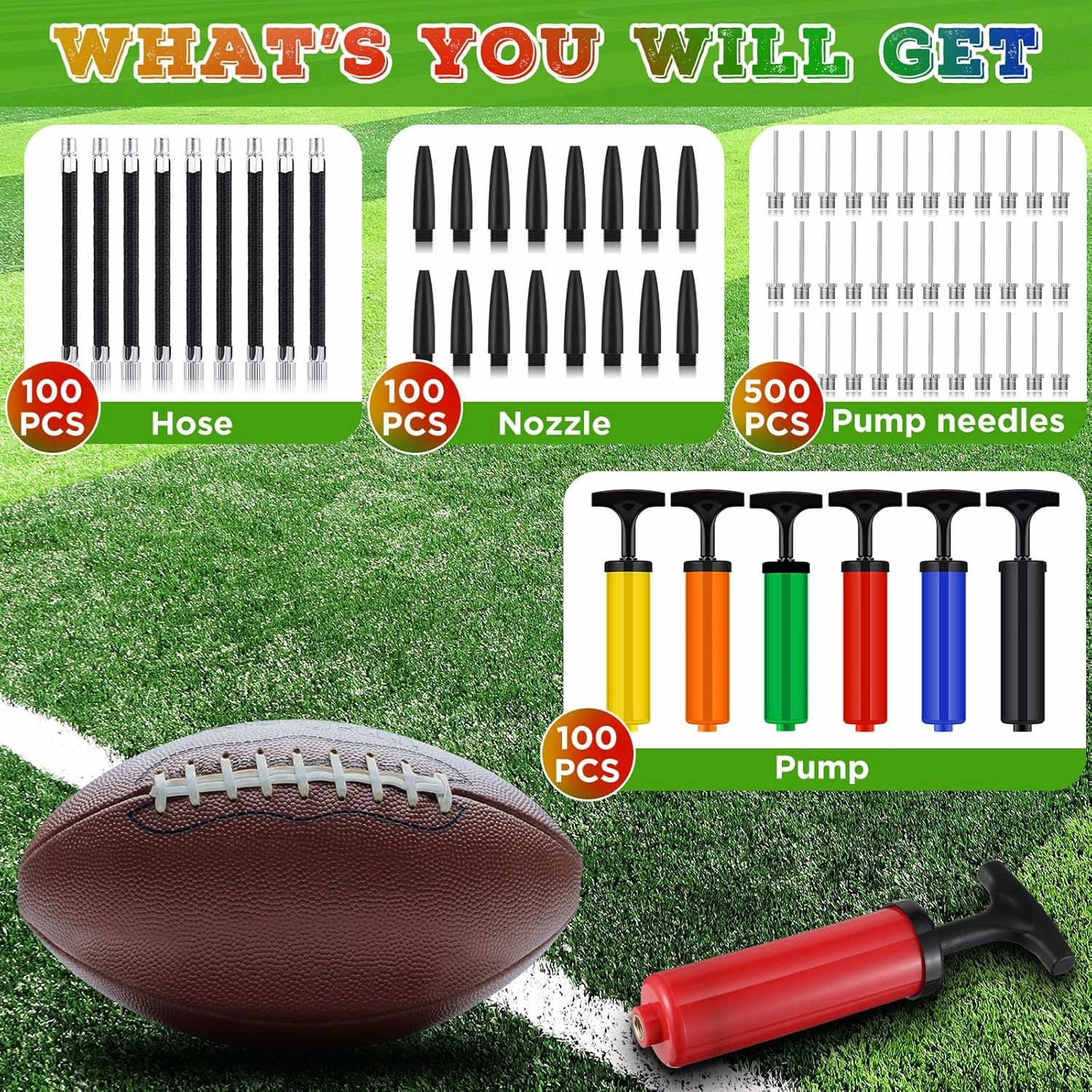 Fumete 100 Sets Ball Pump Bulk Air Pump for Sports Balls Include Needle Nozzle Extension Hose Portable Hand Pump Inflation Kit for Basketball Soccer Football Balloon Back to School