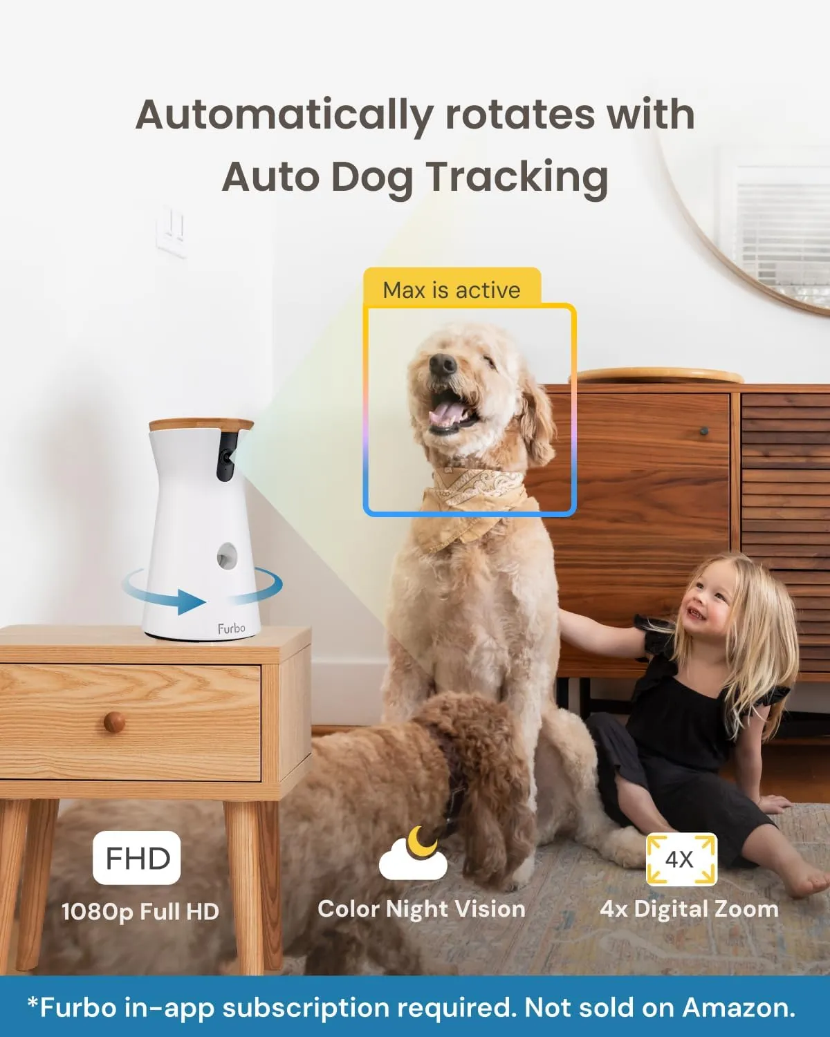 Furbo 360° Dog Camera - Unlock with Paid Plan: Home Security & Dog Safety Alerts, Rotating Pet Treat Dispenser w/ 2-Way Speaker, Smart Indoor Cam w/Phone App (3mo Minimum Subscription Required)
