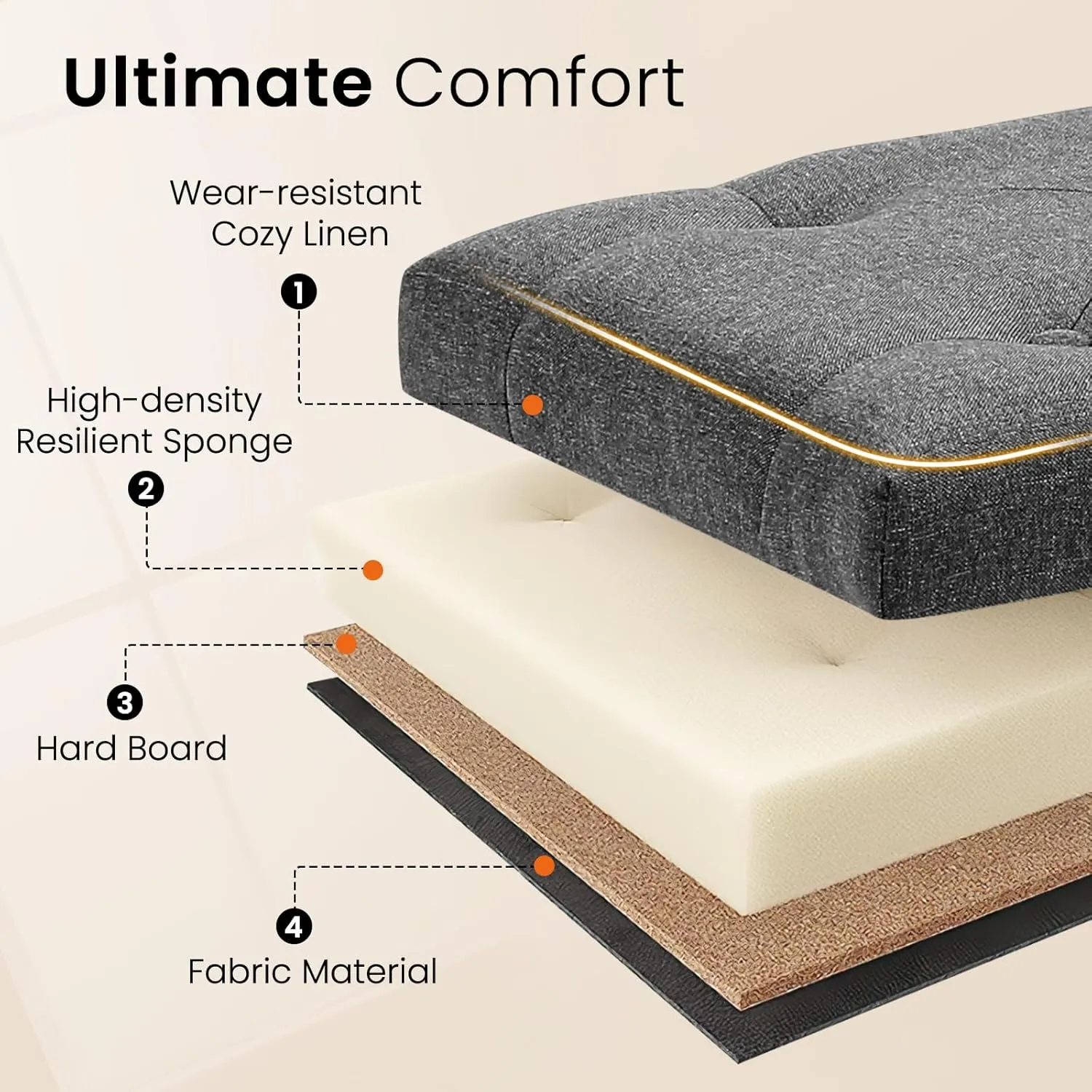 Furniliving Ottoman Bench with Storage, Folding Storage Ottoman Bench with Wood Legs, Upholstered Bedroom Bench with Button-Tufted, Entryway Bench Storage Bench for Bedroom, Linen (Darkgrey)