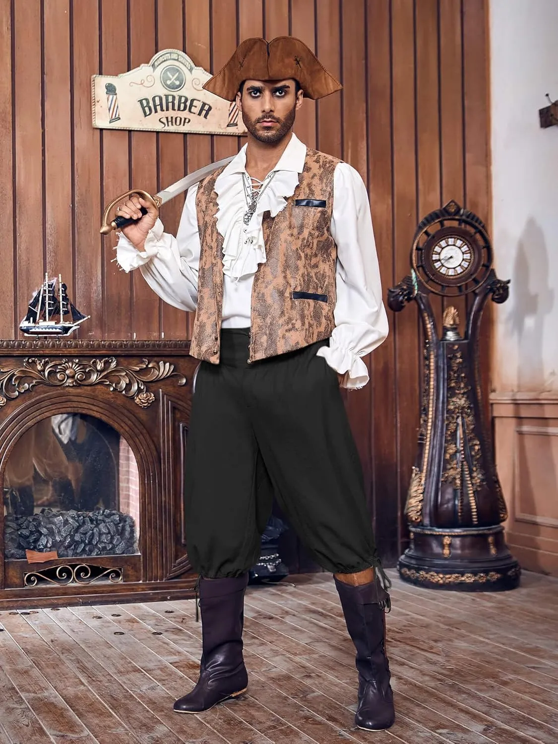 Gafeng Mens Pirate Pants Renaissance Medieval Colonial Costume Knight Halloween LARP Lace Up Shorts