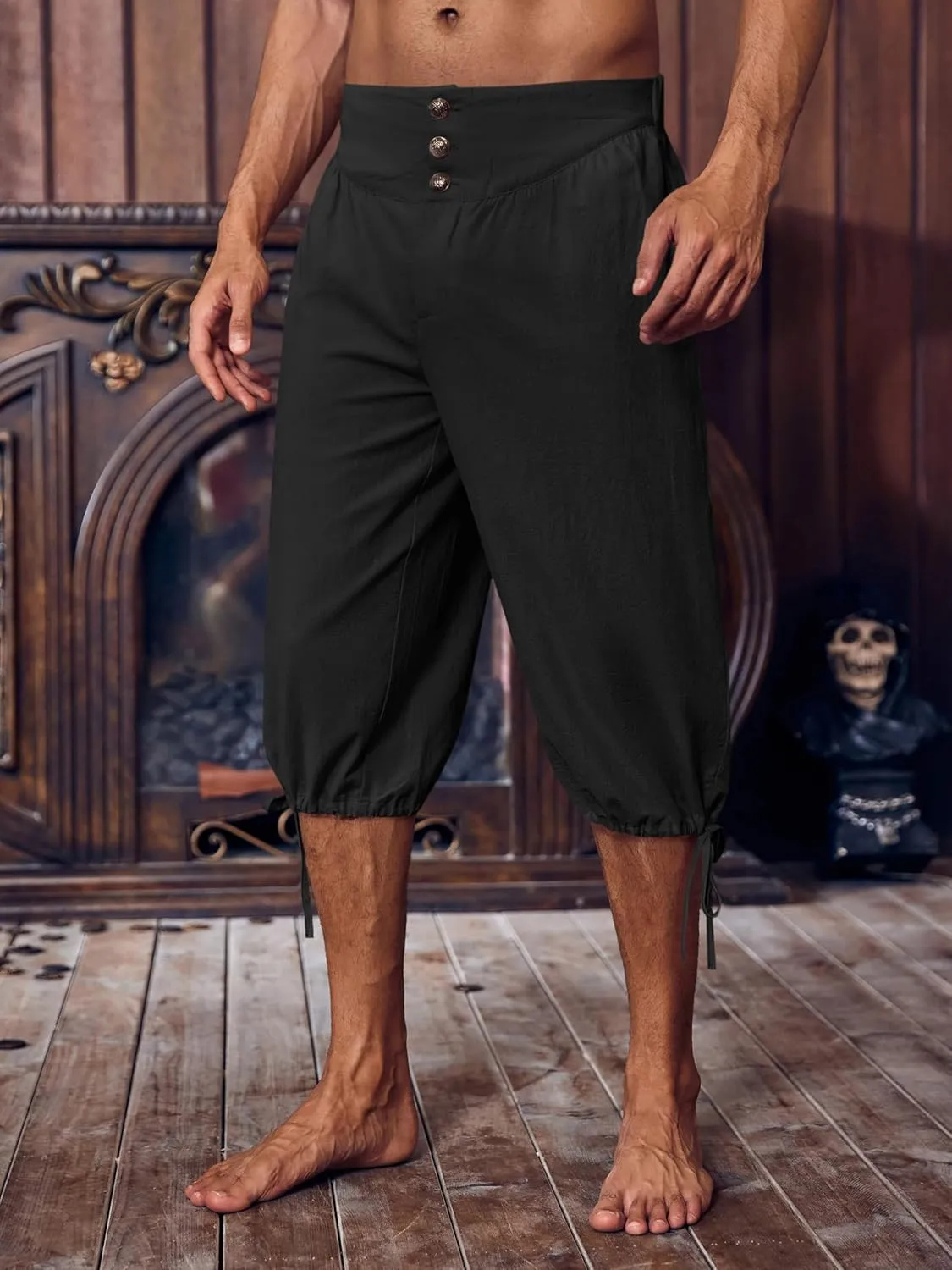 Gafeng Mens Pirate Pants Renaissance Medieval Colonial Costume Knight Halloween LARP Lace Up Shorts
