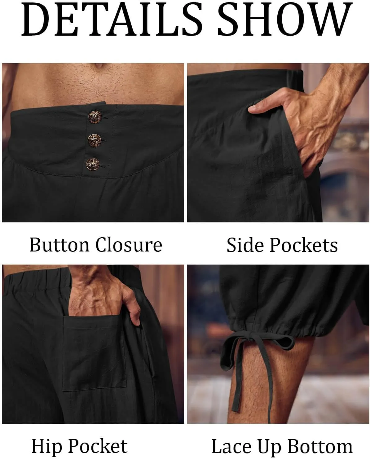 Gafeng Mens Pirate Pants Renaissance Medieval Colonial Costume Knight Halloween LARP Lace Up Shorts