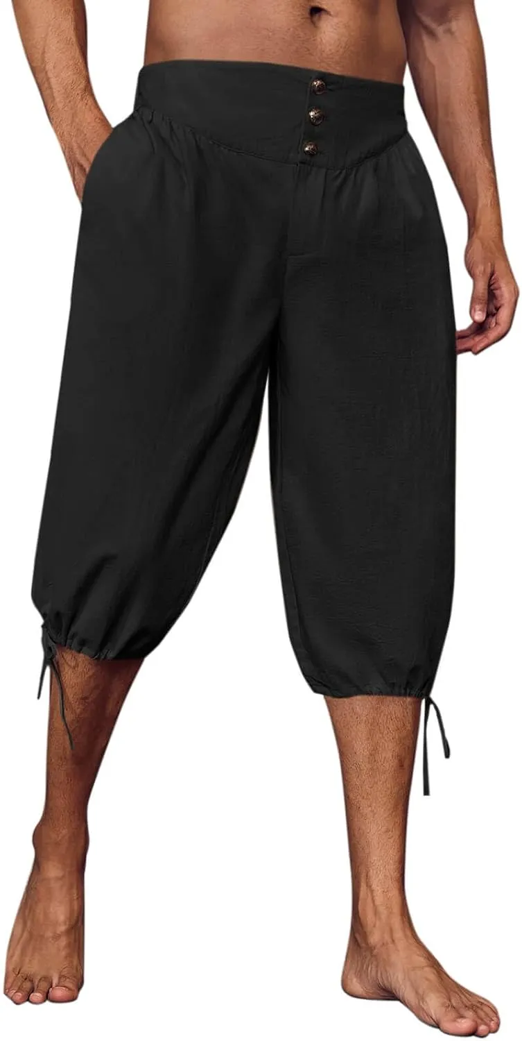 Gafeng Mens Pirate Pants Renaissance Medieval Colonial Costume Knight Halloween LARP Lace Up Shorts