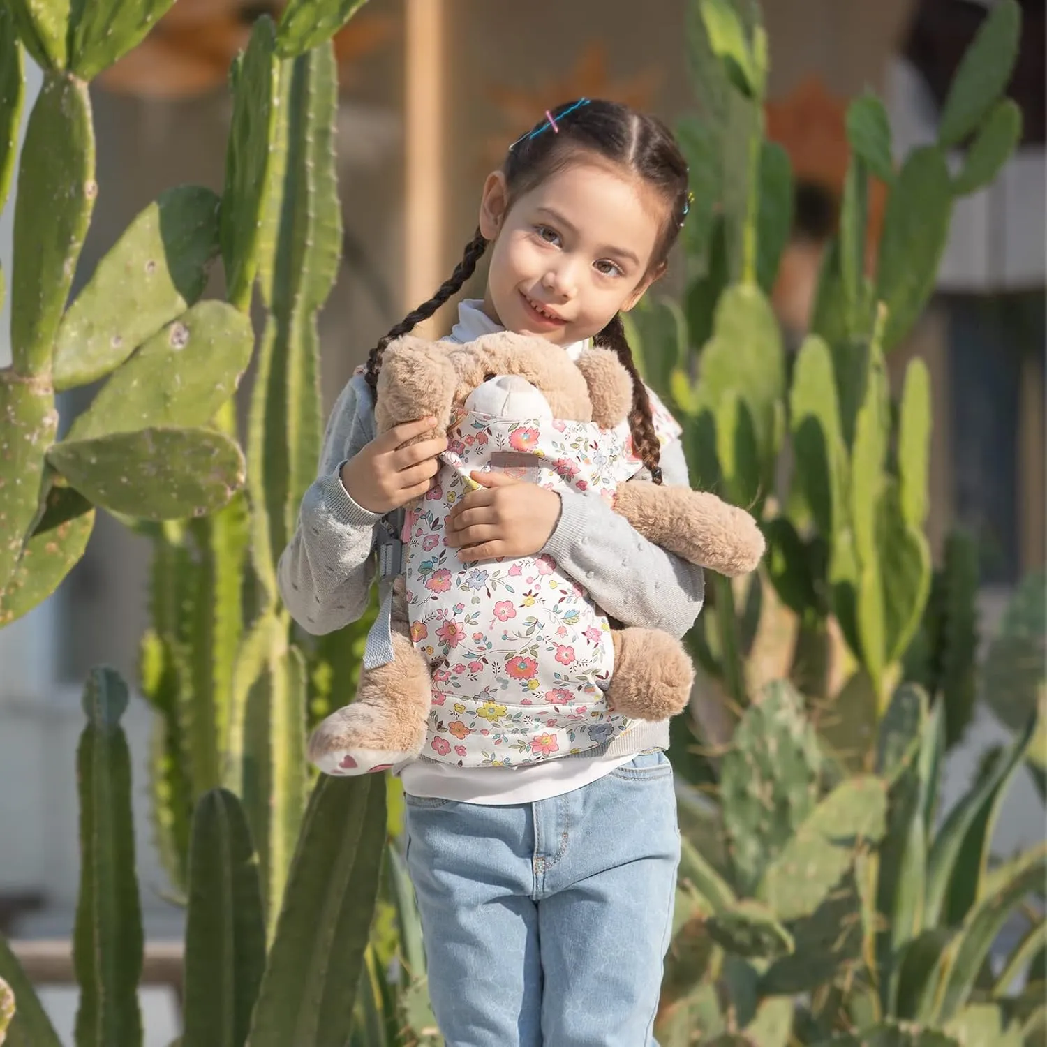 GAGAKU Baby Doll Carrier for Kids, Stuffed Animal Carrier Reborn Baby Carrier with Adjustable Straps, Baby Doll Accessories - Pink (Flowers)