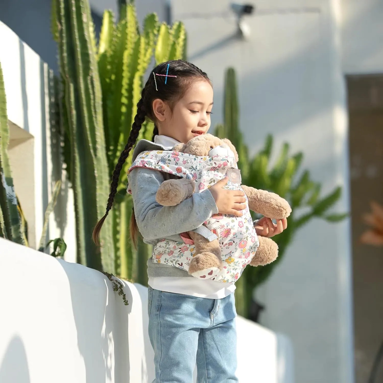GAGAKU Baby Doll Carrier for Kids, Stuffed Animal Carrier Reborn Baby Carrier with Adjustable Straps, Baby Doll Accessories - Pink (Flowers)
