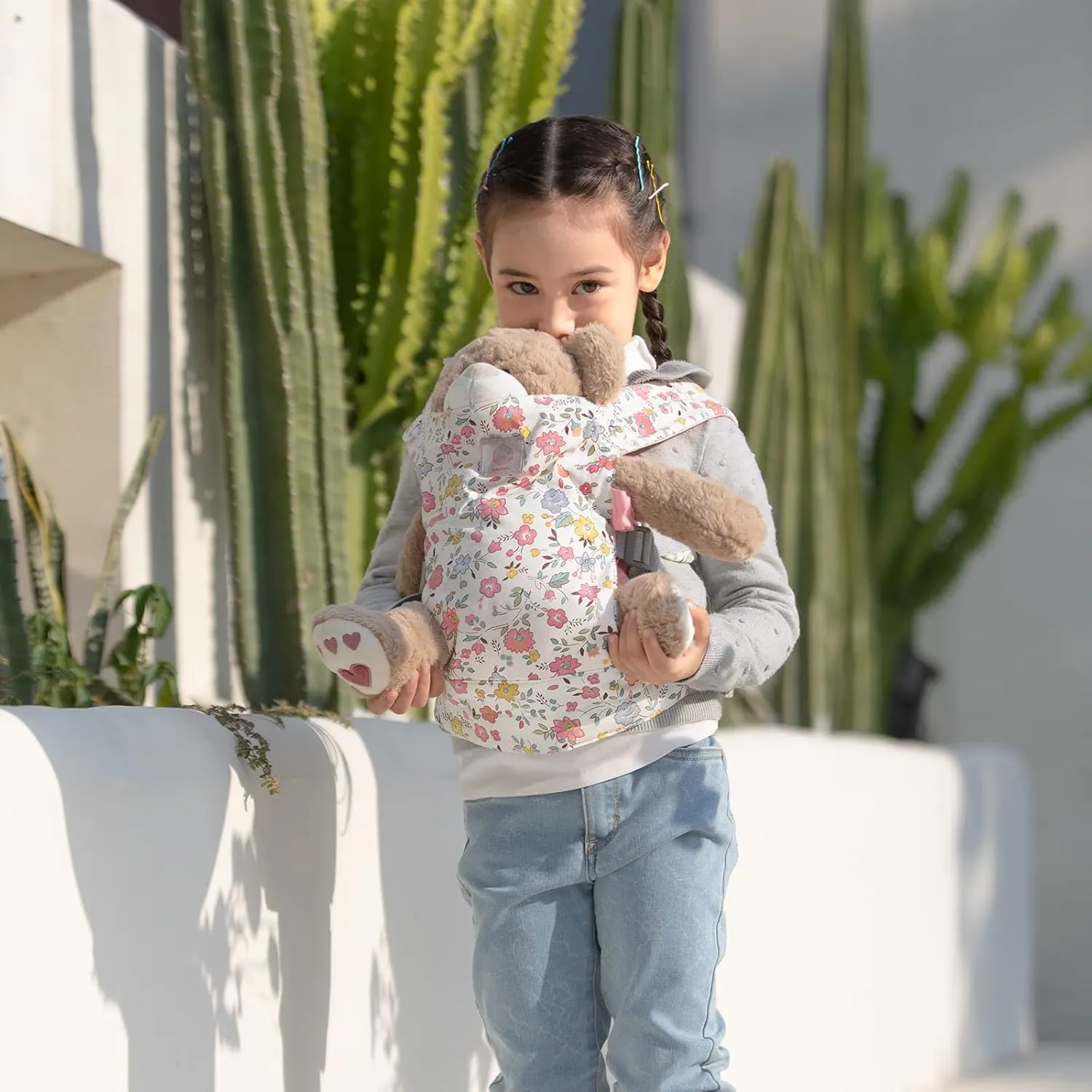 GAGAKU Baby Doll Carrier for Kids, Stuffed Animal Carrier Reborn Baby Carrier with Adjustable Straps, Baby Doll Accessories - Pink (Flowers)