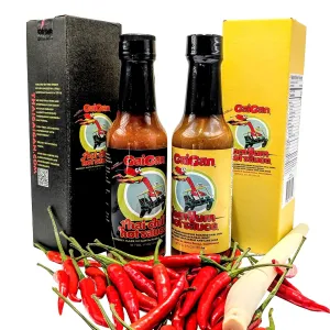 GaiGan - Tom Yum Hot Sauce / Soup Mix & Pineapple Thai Chili Hot Sauce Combo Set, Low-Calorie All-Natural Vegan Condiments, Gluten Free with Low Sodium & No Preservatives, 2 Hot Sauce Bottles (150 mL ea) per Pack
