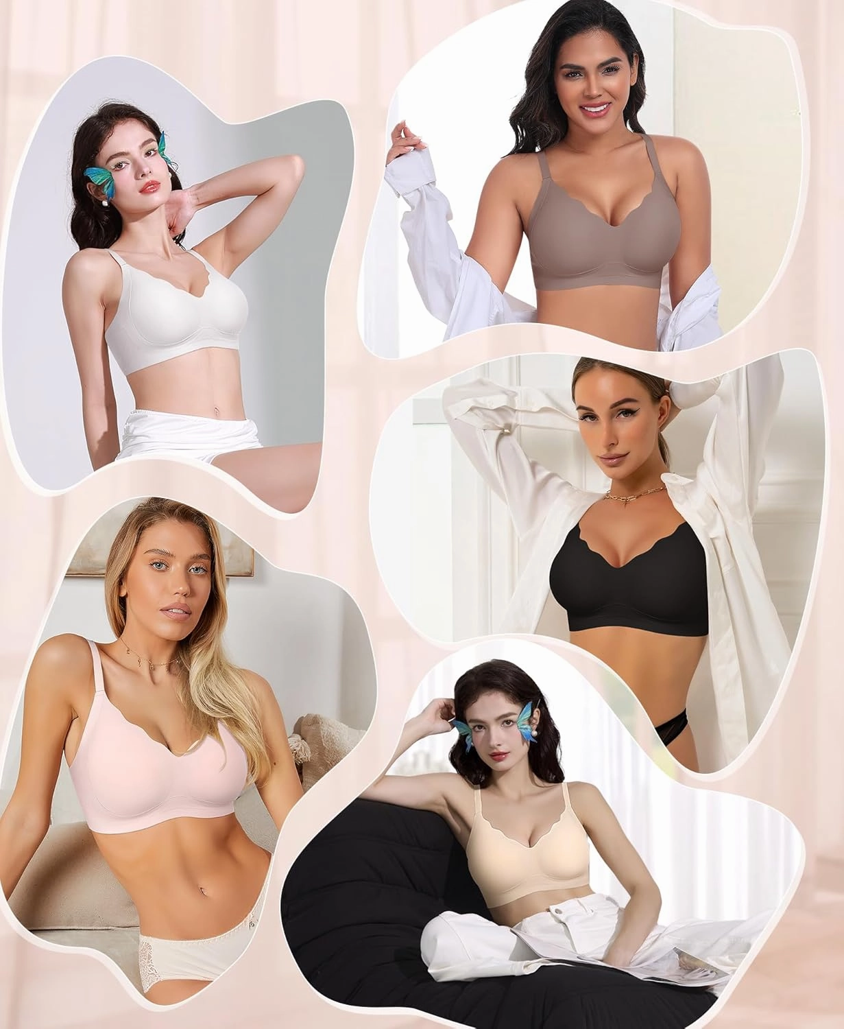 Ganado Scalloped Wireless Bras for Women Seamless No Underwire Bra Full Coverage Padded Comfortable Bralettes