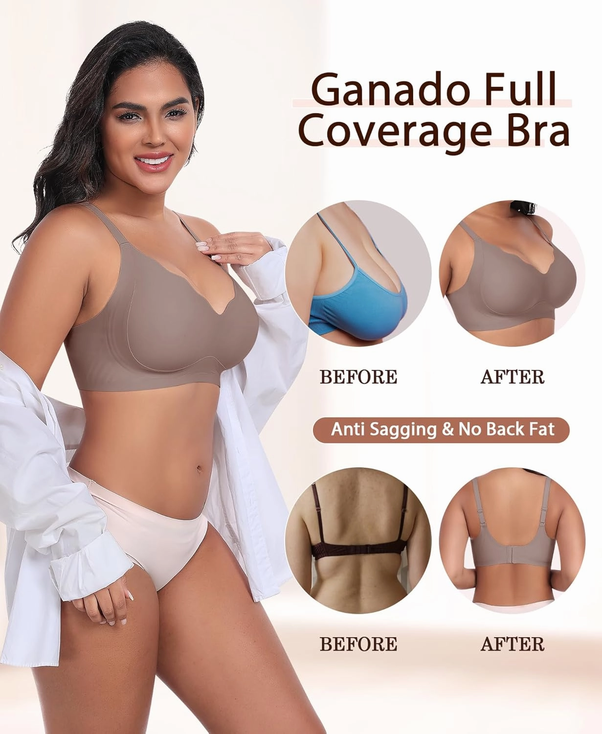 Ganado Scalloped Wireless Bras for Women Seamless No Underwire Bra Full Coverage Padded Comfortable Bralettes