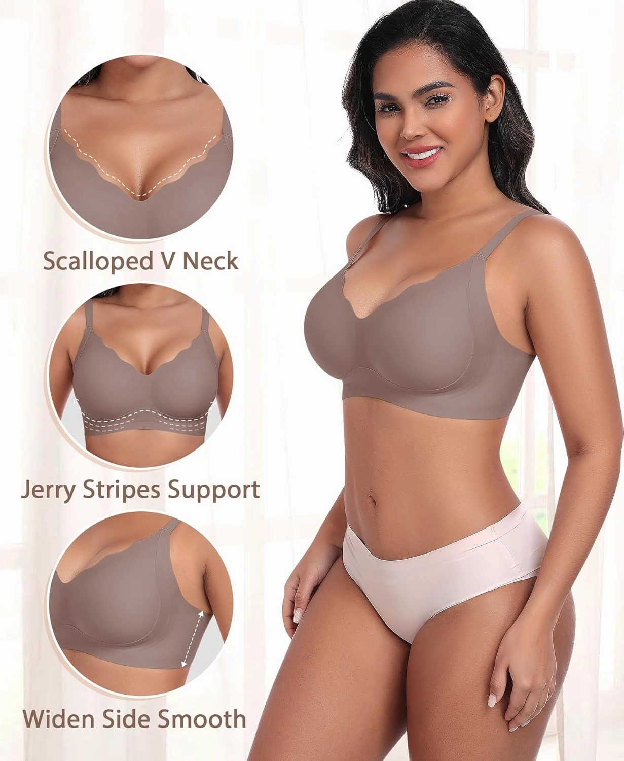 Ganado Scalloped Wireless Bras for Women Seamless No Underwire Bra Full Coverage Padded Comfortable Bralettes