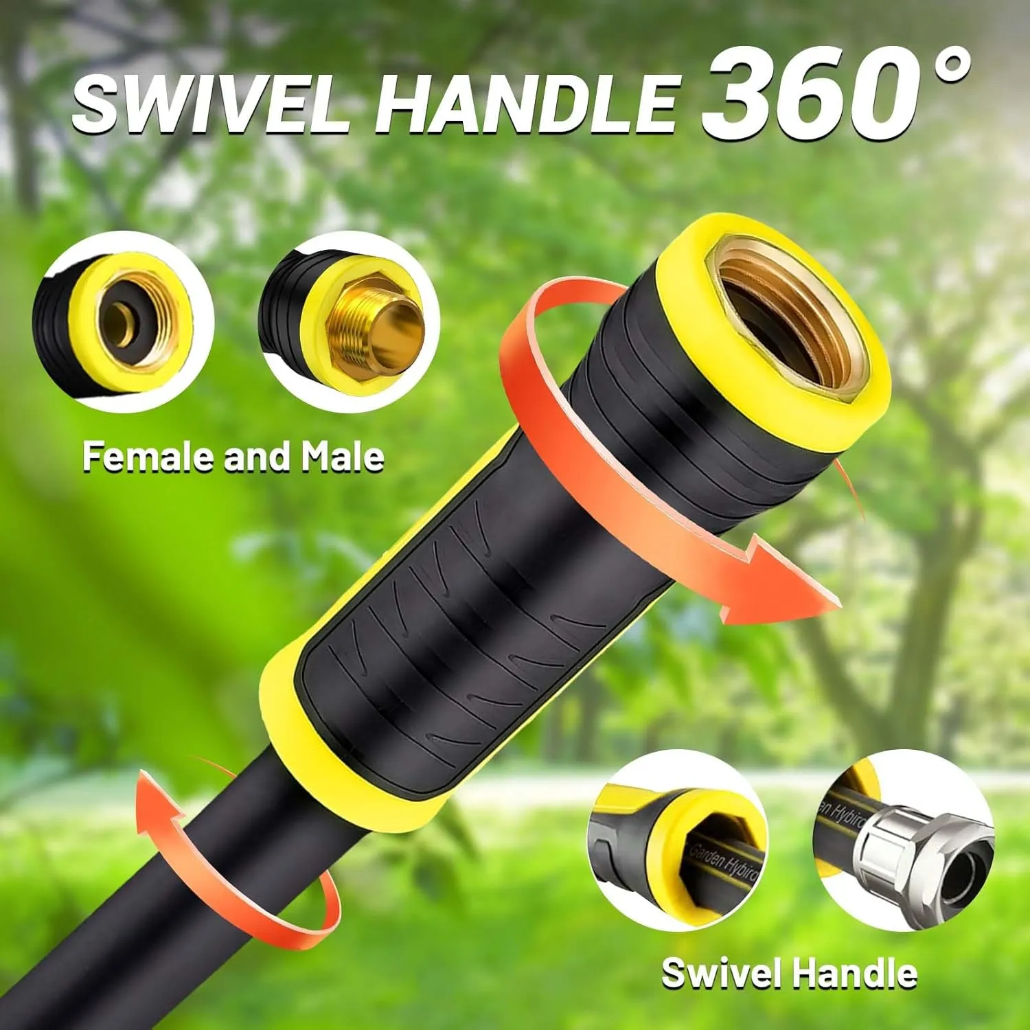 Garden Hose 100FT - PHLEX PRO Heavy-Duty Premium 5/8'' Rubber 3-Layer Water Hose - Innovation Flexible Hybrid Lightweight Water Hose with Full Brass Male to Female Fittings (RyobiGreen)