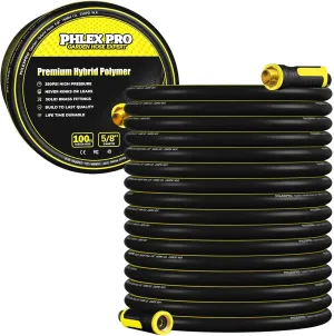 Garden Hose 100FT - PHLEX PRO Heavy-Duty Premium 5/8'' Rubber 3-Layer Water Hose - Innovation Flexible Hybrid Lightweight Water Hose with Full Brass Male to Female Fittings (RyobiGreen)