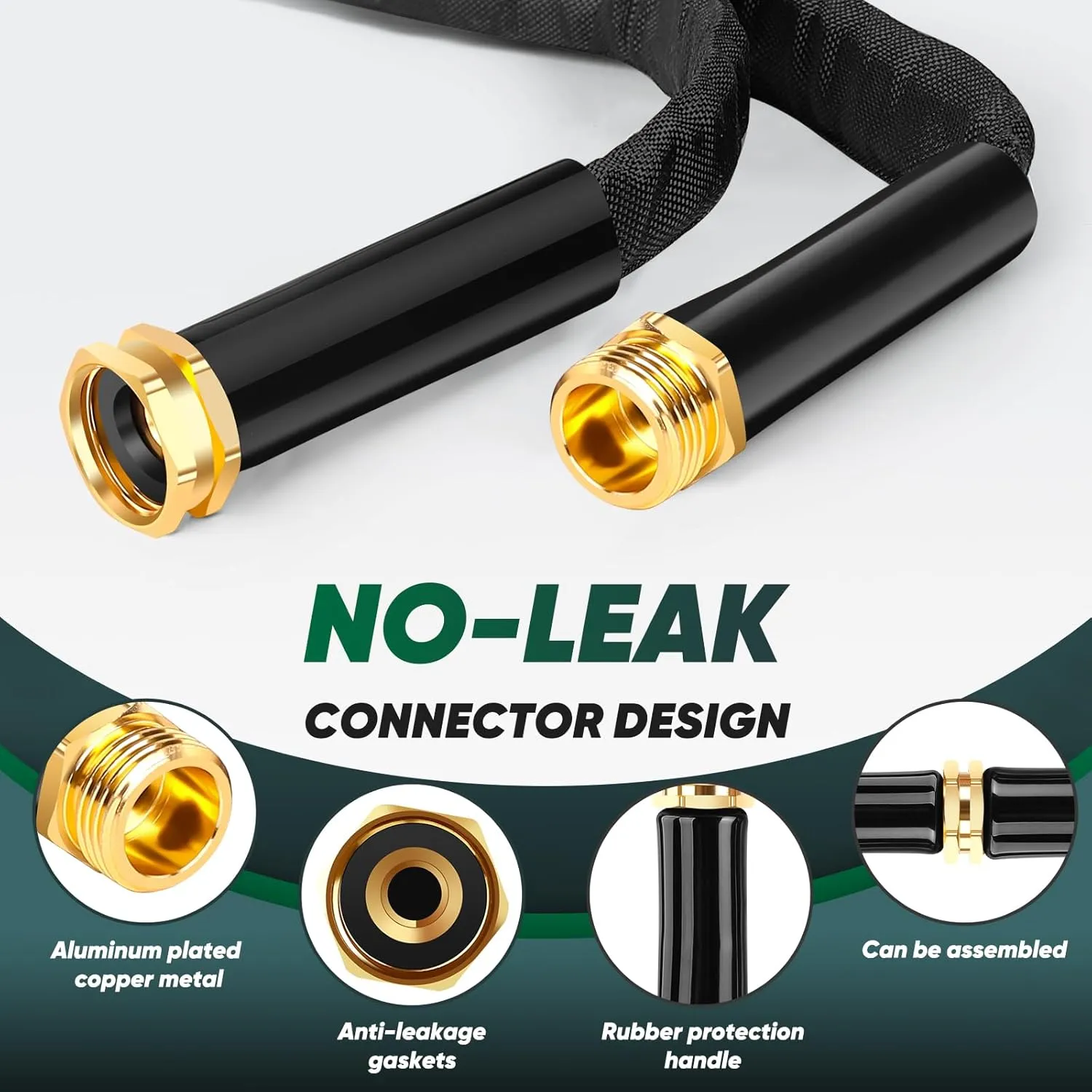 Garden Hose 50ft, Non-Expanding, Lightweight, Leak-Proof Metal interface, No-Knots, Portable, Wear-Resistant, Sturdy, Flexible, 3/4GHT, Water Hose for Yard, Garden