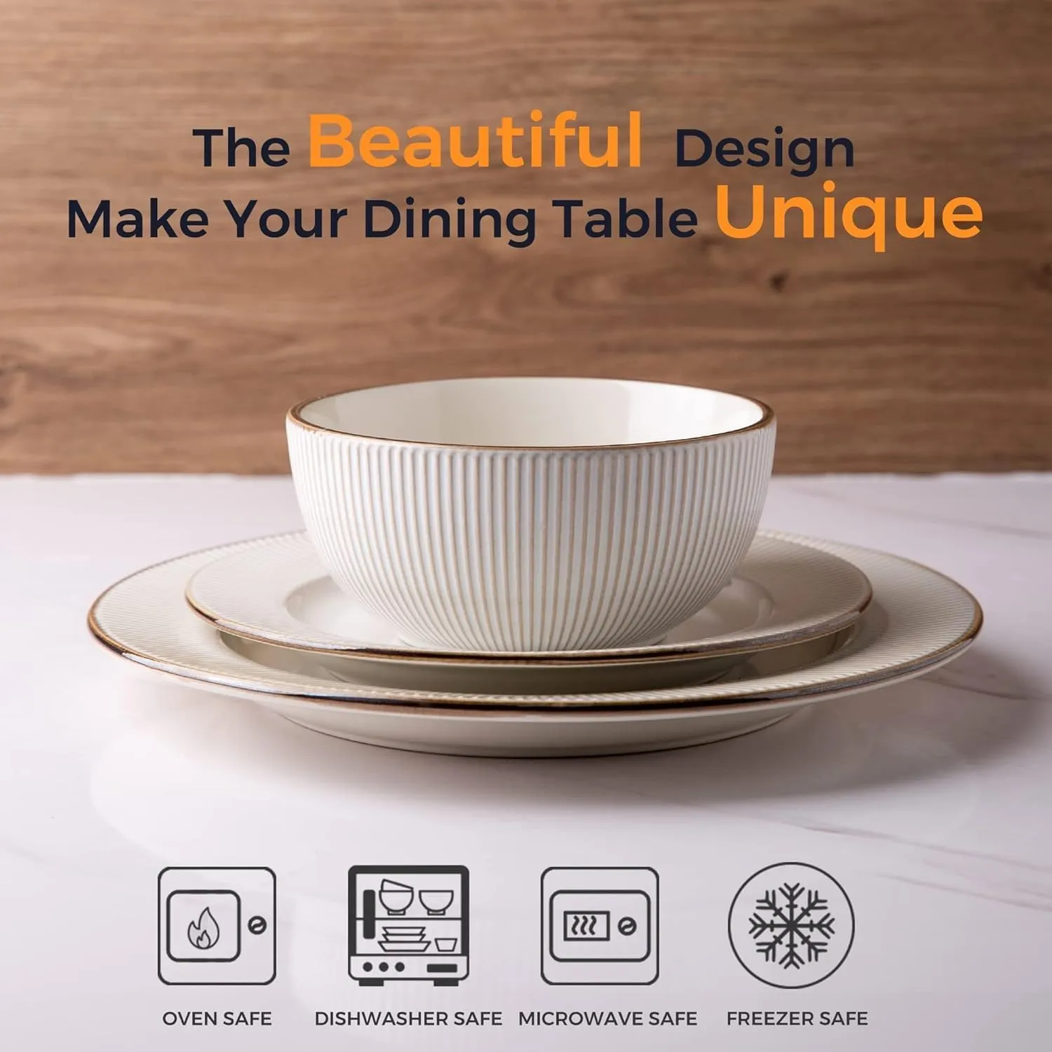 GBHOME Ceramic Dinnerware Sets,12 pcs Embossed Elegant Stoneware Plates and Bowls Sets, Housewarming Wedding Gift | Dishwasher & Microwave Safe | Dishes Set Service for 4