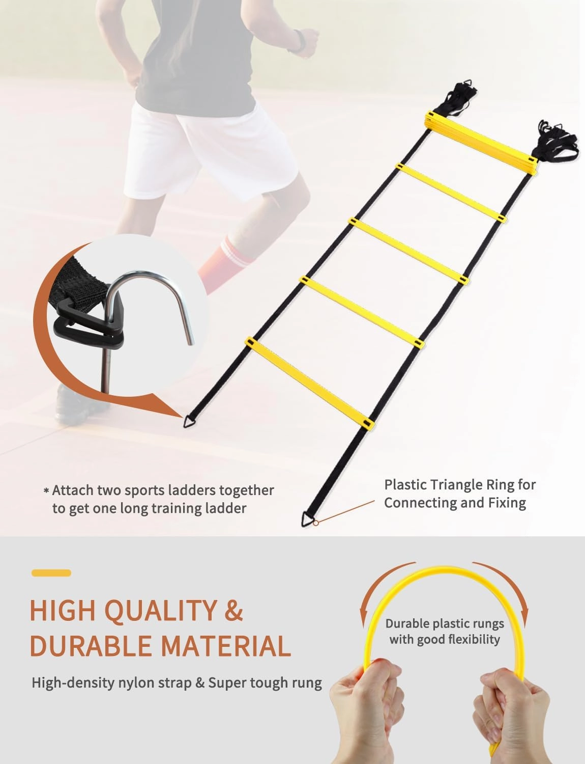 GHB Agility Ladder,Football Training Equipment Set,4 Agility Hurdles, 20 feet12 Rungs Speed Ladder,12 Disc Cones,Resistance Parachute, Jump Rope, 4 Resistance Bands