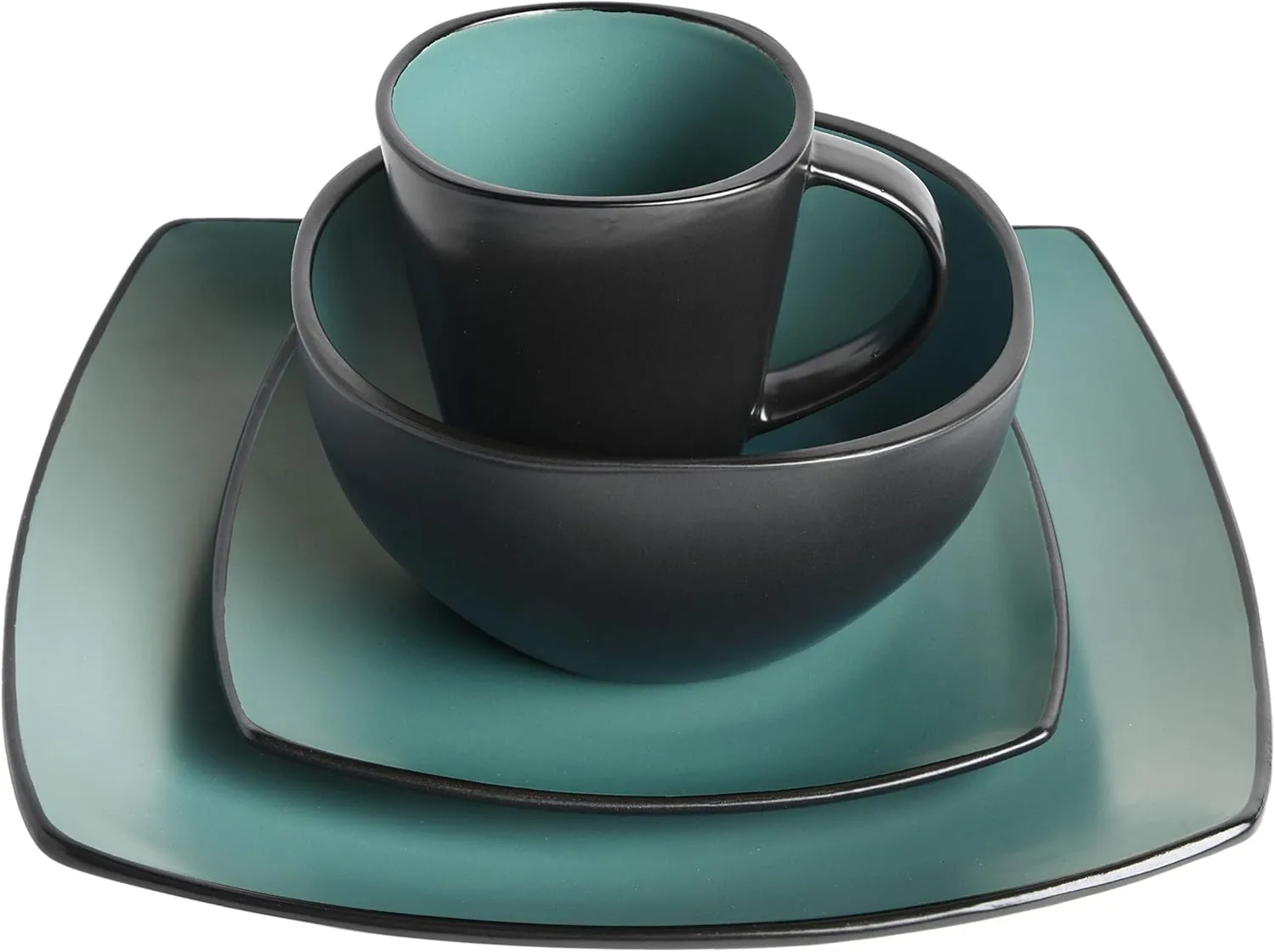 Gibson Soho Lounge Square Reactive Glaze Stoneware Dinnerware Set, Service for 4 (16pc), Matte Jade