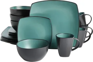 Gibson Soho Lounge Square Reactive Glaze Stoneware Dinnerware Set, Service for 4 (16pc), Matte Jade